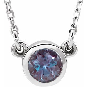 Sterling Silver 4mm Lab-Created Alexandrite Solitaire Necklace, 16 In